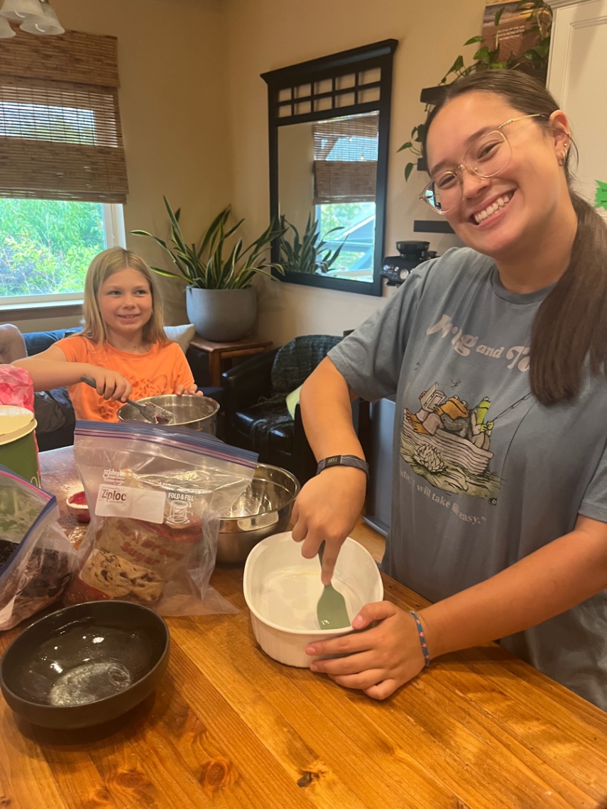 Me and my friend are making blackberry cobbler.
